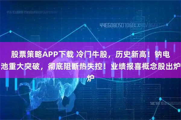 股票策略APP下载 冷门牛股，历史新高！钠电池重大突破，彻底阻断热失控！业绩报喜概念股出炉